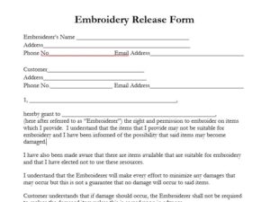 Embroidery Release Form