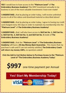 Embroidery Business Academy Platinum annual membership