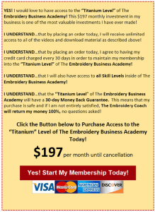 Titanium Monthly Embroidery Business academy Pay Box